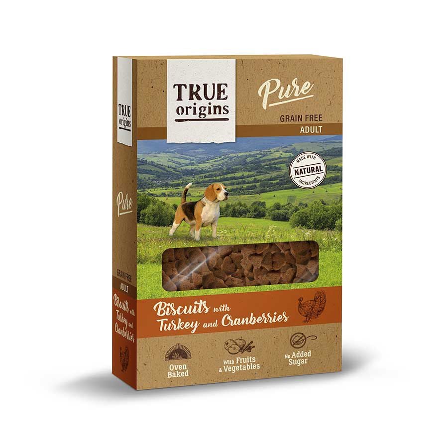 320 g True Origins Pure Adult Pavo y Ar&aacute;ndanos galletas para perros, , large Imagen numero 1