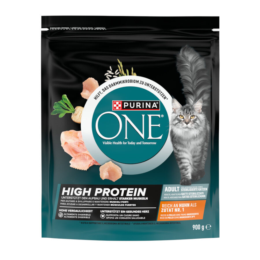 900 g Purina ONE Pienso High Protein esterilizado Pollo para gatos, , large Imagen numero 1
