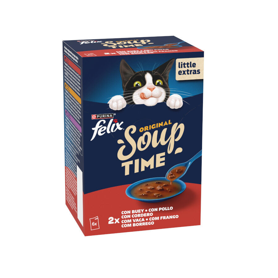 6 x 48 g Felix Cat Sopa de Buey, Pollo y Cordero para gatos, , large indicador imagen numero 3