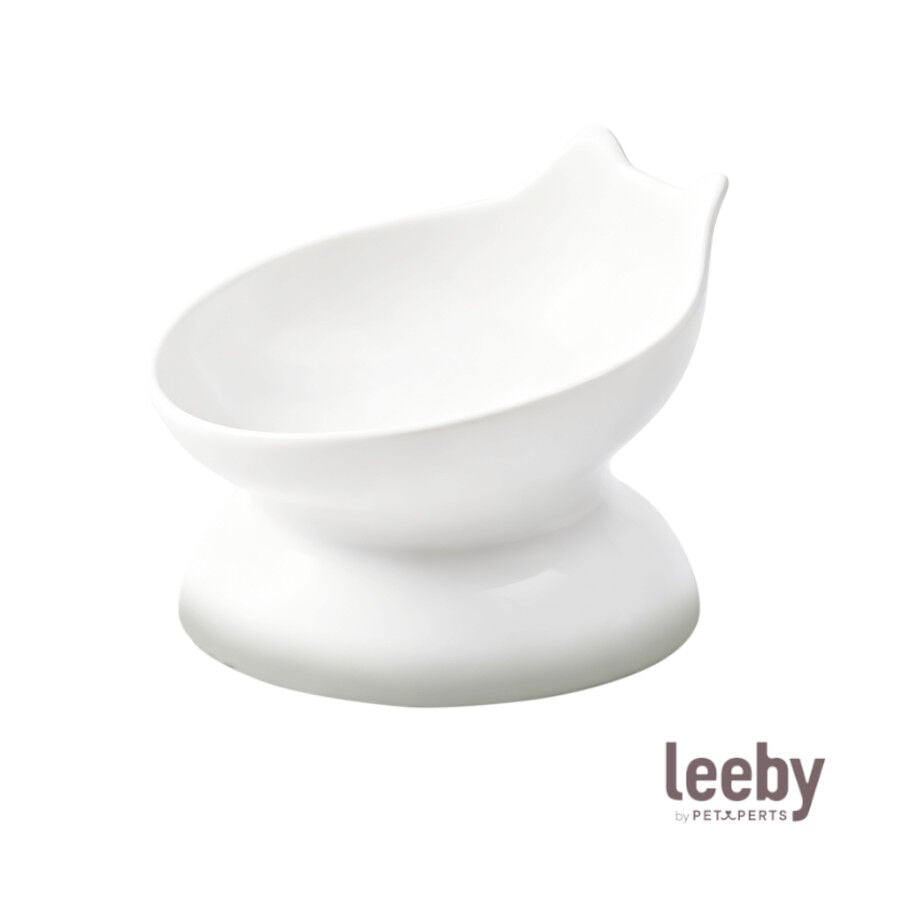 Leeby Comedero Elevado Inclinado de Cer&aacute;mica Blanco para gatos, , large indicador imagen numero 2