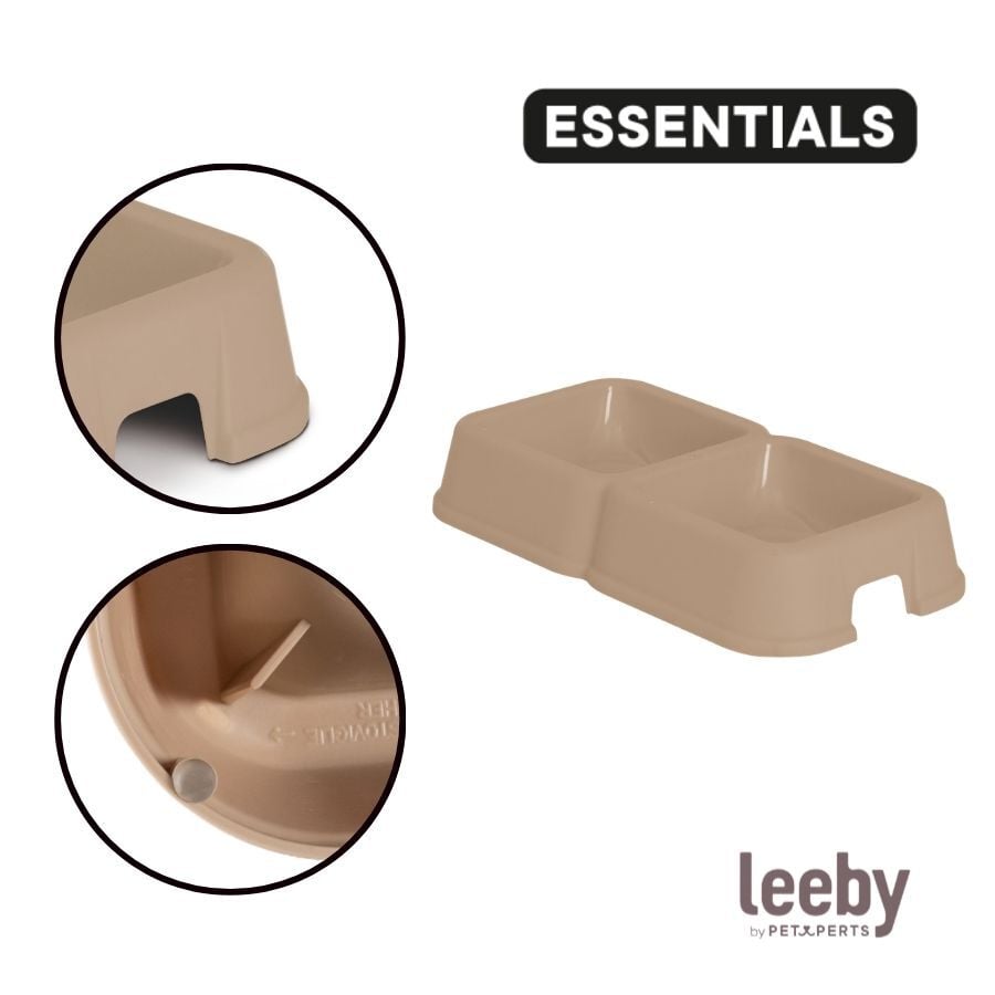 Leeby Comedero Doble Cuadrado Taupe para perros, , large indicador imagen numero 3