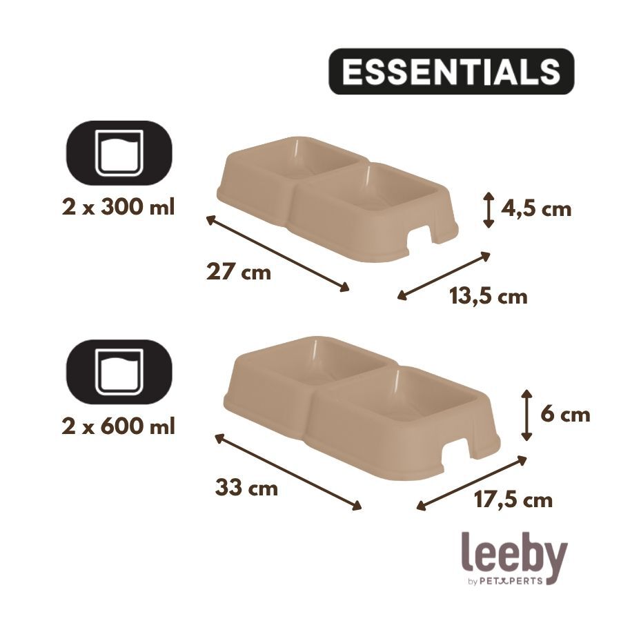 Leeby Comedero Doble Cuadrado Taupe para perros, , large indicador imagen numero 4