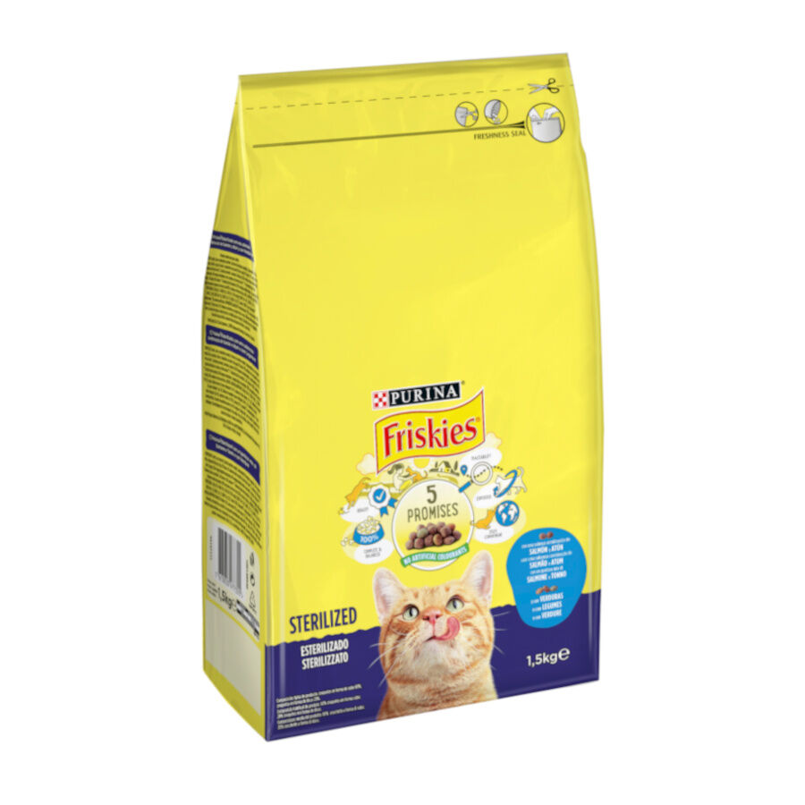 1.5 kg Purina Friskies Sterilized Pienso para gatos con salm&oacute;n, at&uacute;n y verduras, , large Imagen numero 2