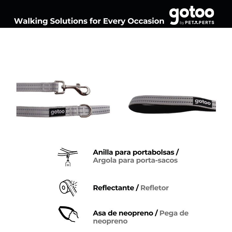 Gotoo Correa de nylon reflectante gris para perros, , large indicador imagen numero 3