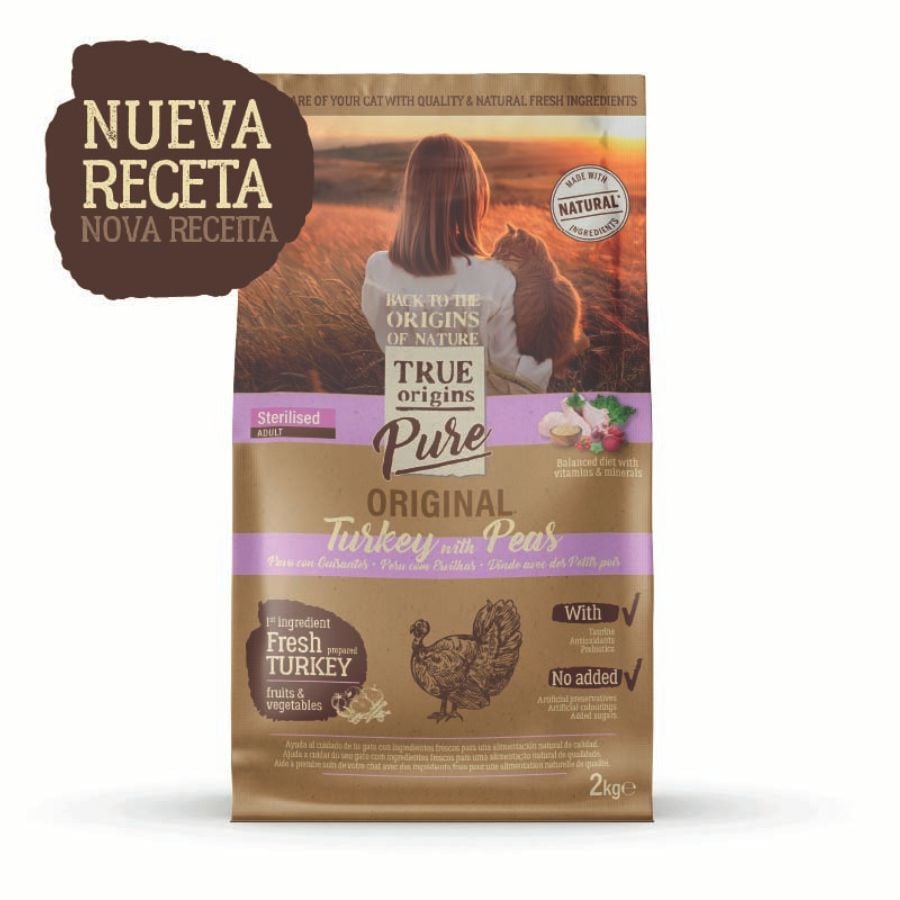 2 kg True Origins Pure Adult Sterilised Pavo pienso para gatos, , large indicador imagen numero 2