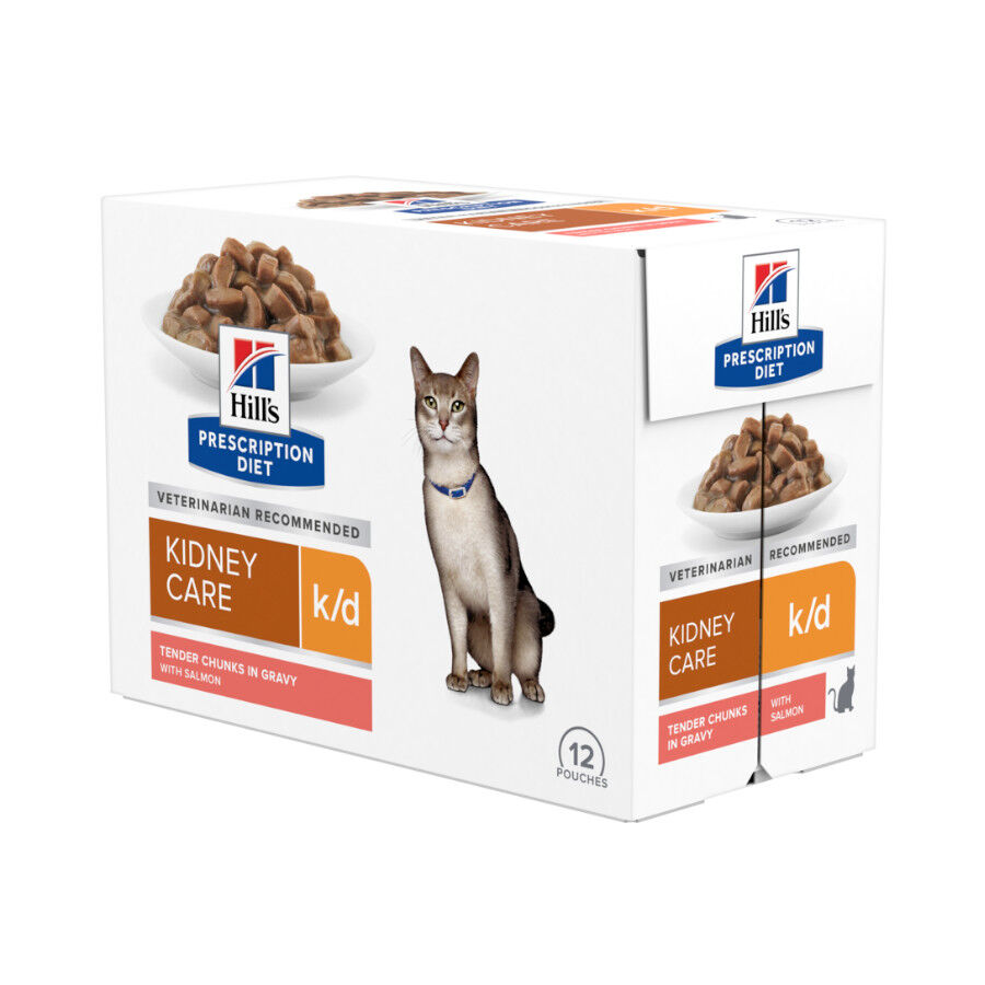 12 sobres x 85 g Hill's Prescription k/d Diet Kidney Care Salm&oacute;n sobre en salsa para gatos, , large indicador imagen numero 1