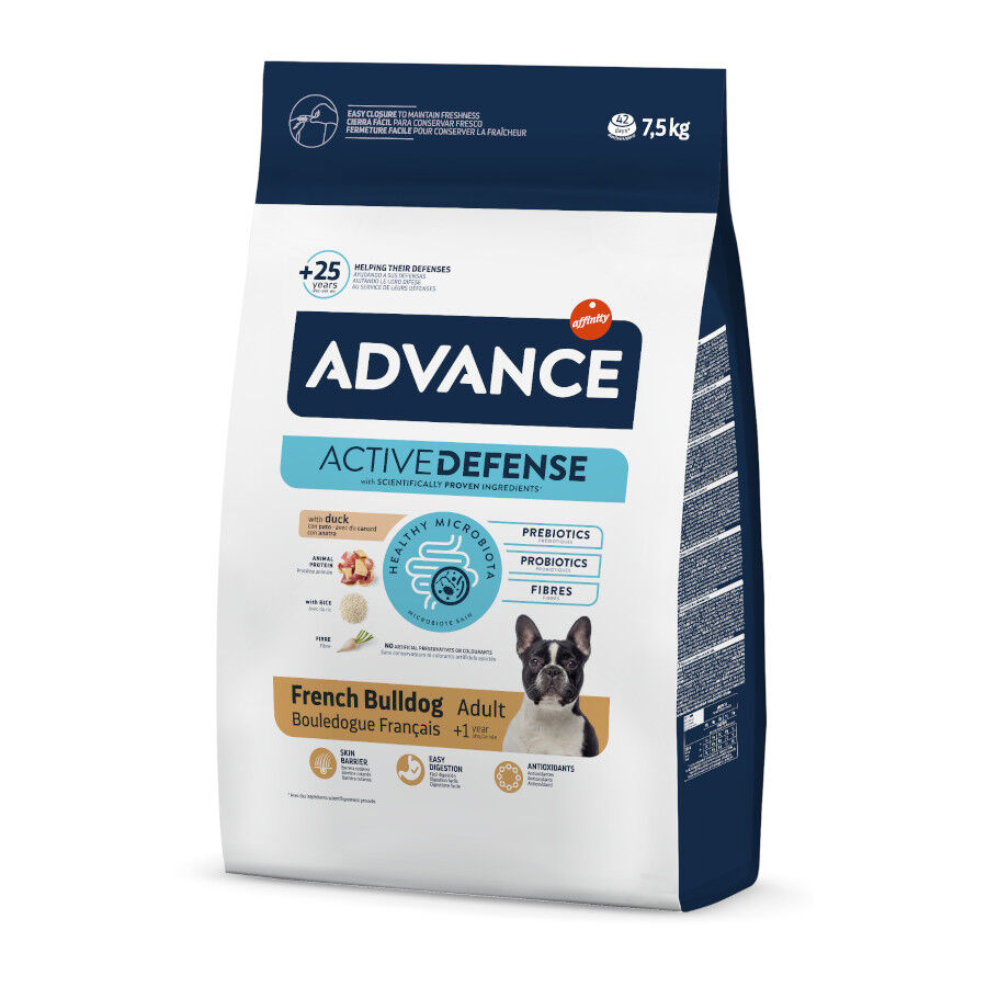 7.5 kg Advance Bulldog Franc&eacute;s Active Defense Pato y Arroz pienso para perros, , large indicador imagen numero 1