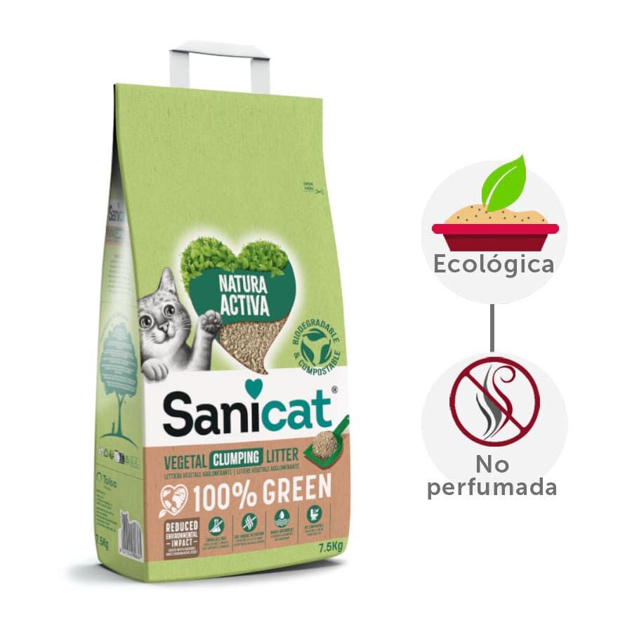 5 kg Sanicat Natura Activa 100% Green Arena Vegetal para gatos, , large indicador imagen numero 2