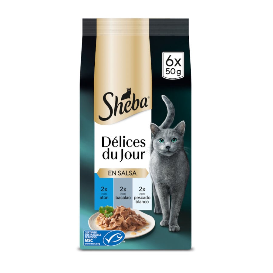 Sheba D&eacute;lices du Jour en Salsa de at&uacute;n, Bacalao y Pescado Blanco alimento h&uacute;medo para gatos