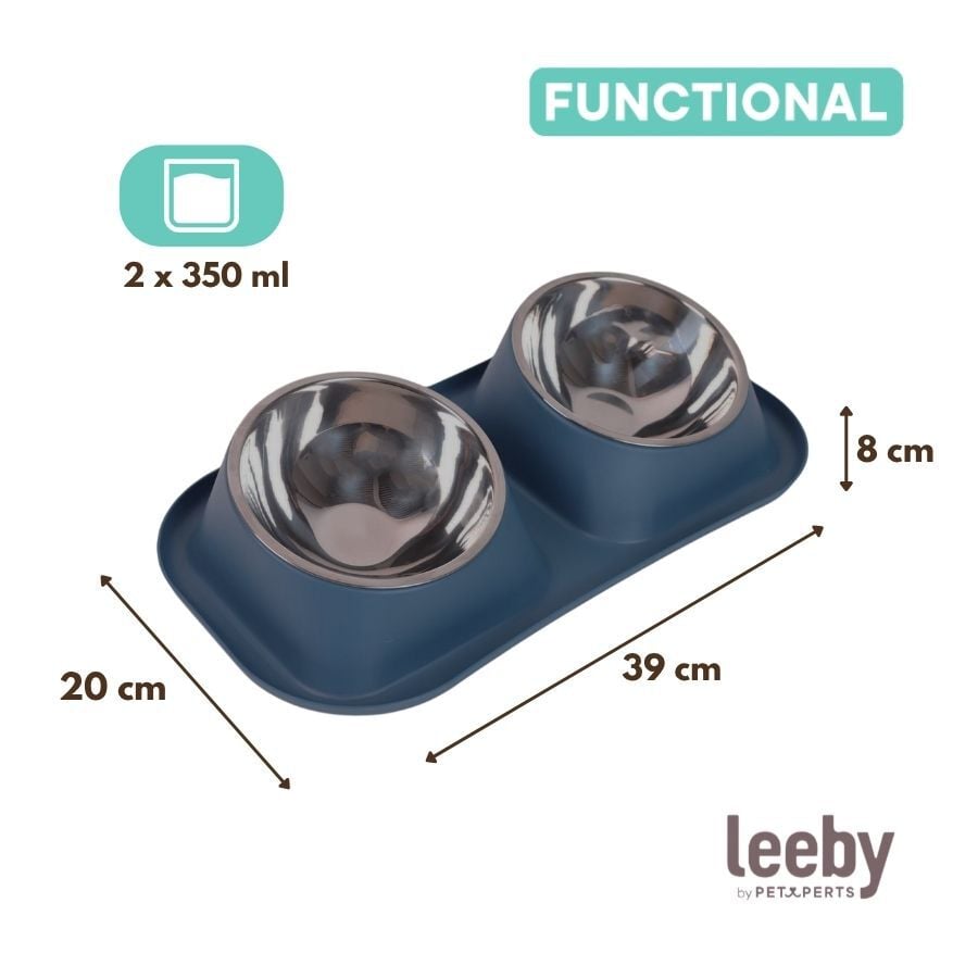 Leeby Comedero Doble de Metal Azul para perros, , large indicador imagen numero 4