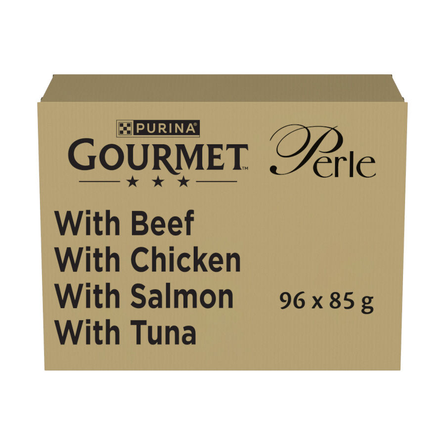 96 sobres x 85 g Gourmet Perle Mini Filetes en Salsa con Buey, Pollo, Salm&oacute;n y at&uacute;n Sobre para gatos, , large indicador imagen numero 1