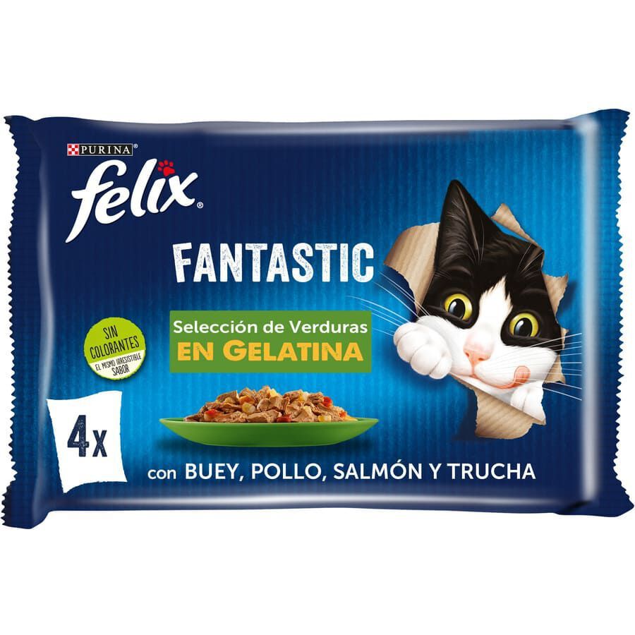 4 sobres x 85 g Felix Fantastic Selecci&oacute;n de Verduras sobres en gelatina para gatos, , large indicador imagen numero 1
