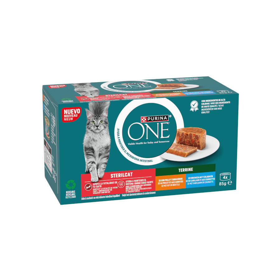 4 latas x 85 g Purina ONE Esterilizado Pollo y Bacalao latas para gatos &nbsp;- Multipack, , large indicador imagen numero 1