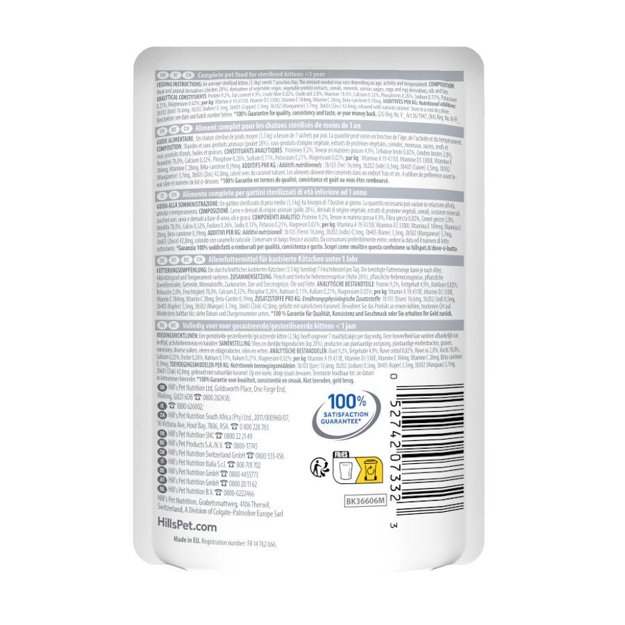 12 sobres x 85 g Hill's Science Plan Feline Sterilised Kitten Pollo en Salsa sobre para gatos, , large indicador imagen numero 8