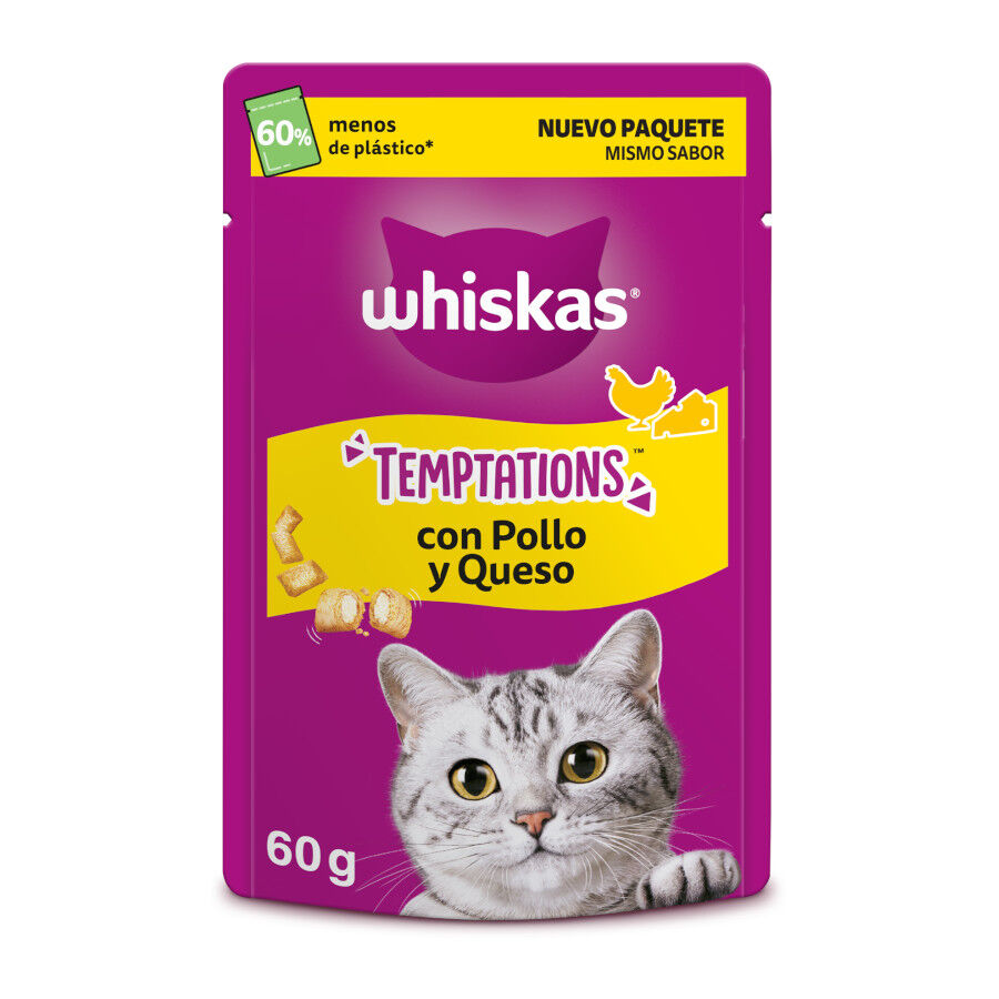 60 g Whiskas Temptations Snacks Pollo y Queso para Gatos, , large indicador imagen numero 1