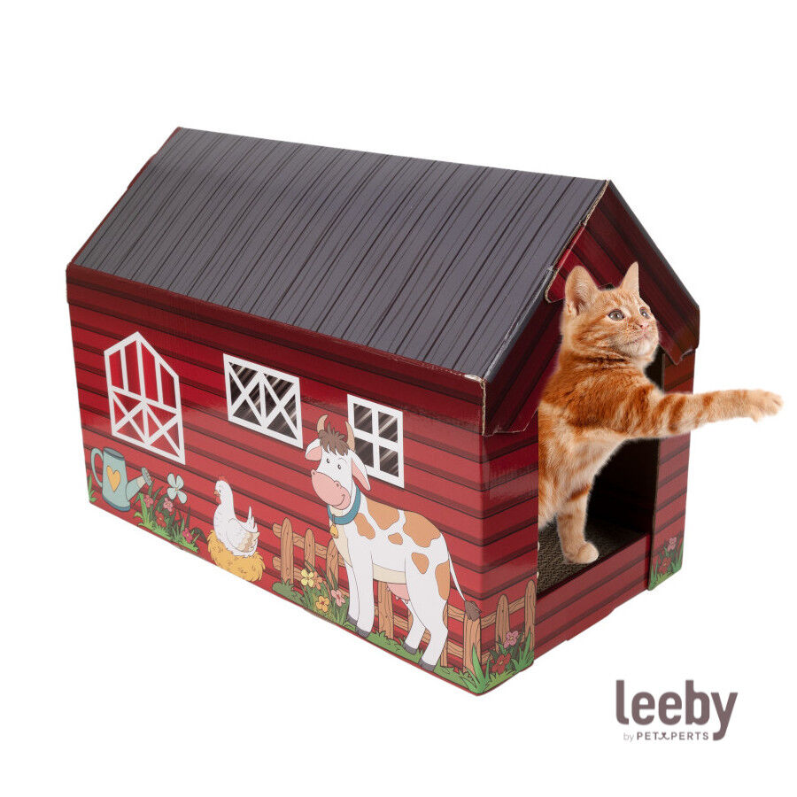 Leeby Hattie casita rascador de cart&oacute;n con estampado de granja para gatos, , large indicador imagen numero 2