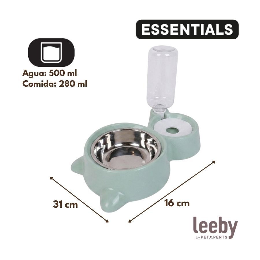 Leeby Comedero y Dispensador de Agua 2 en 1 Acero Inoxidable Verde para gatos, , large indicador imagen numero 4
