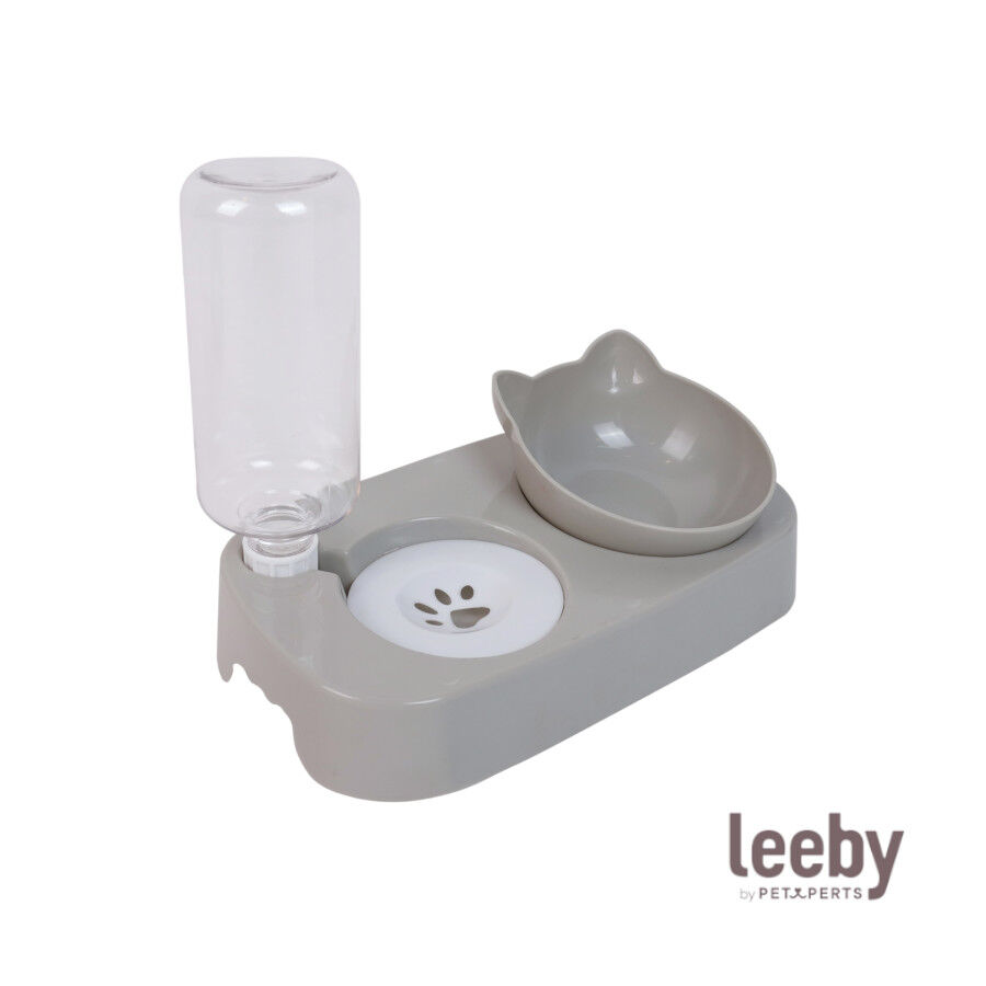 Leeby Comedero y Dispensador de Agua 2 en 1 Gris y Blanco para gatos, , large indicador imagen numero 2