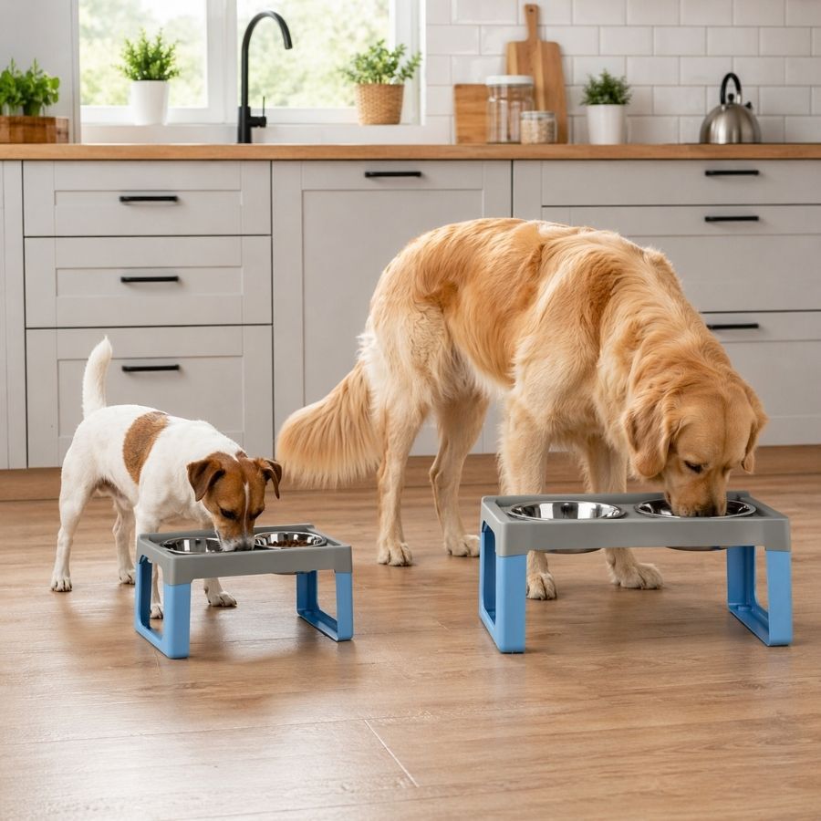 Leeby Comedero Doble de Acero Inoxidable Color Azul para perros, , large indicador imagen numero 1