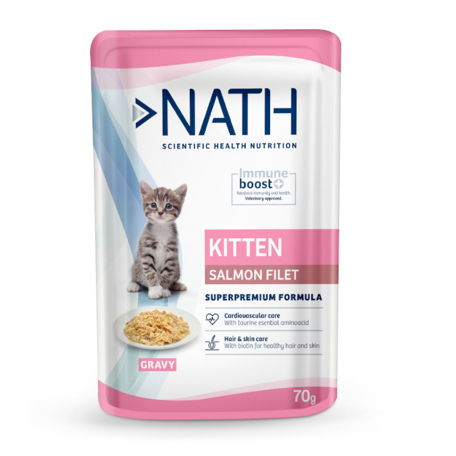 70 g Nath Kitten Filetes de Salm&oacute;n Sobre en salsa para gatos, , large Imagen numero 1