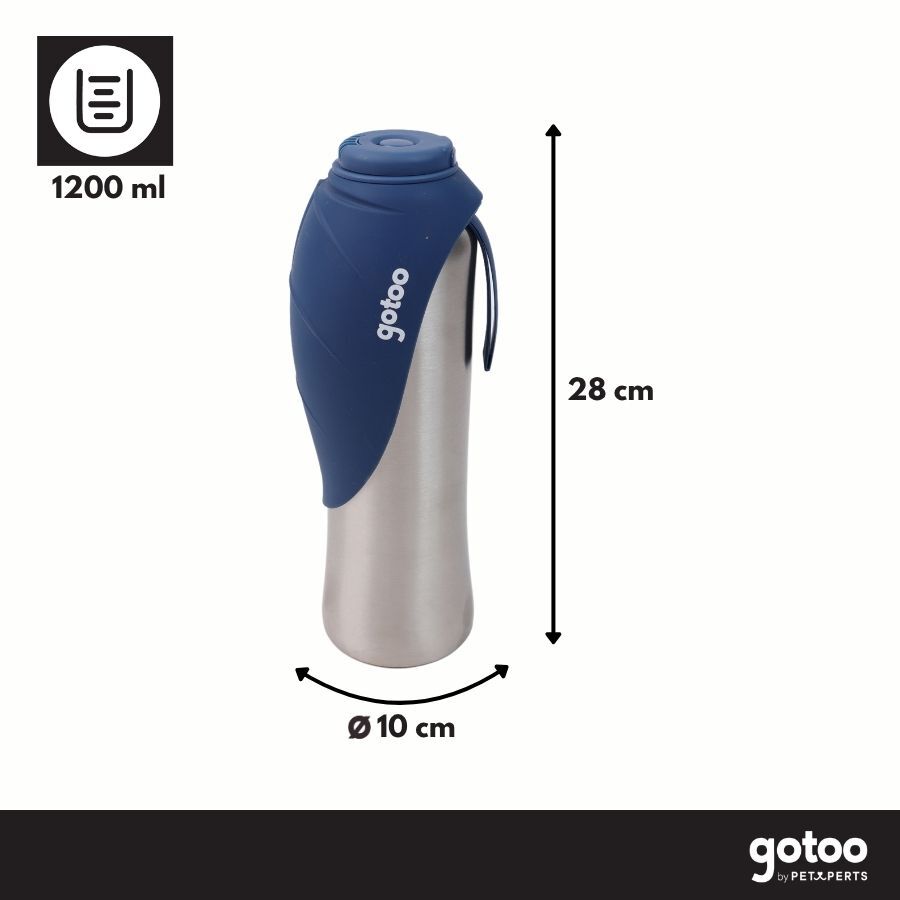 Gotoo Botella Bebedero Port&aacute;til de Acero Inoxidable Azul para perros, , large indicador imagen numero 5