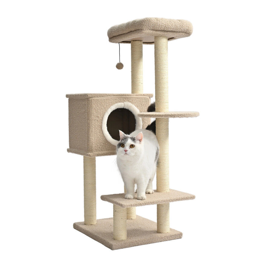 Leeby Boucle Collection &aacute;rbol rascador con cama nido y juguete para gatos, , large indicador imagen numero 6