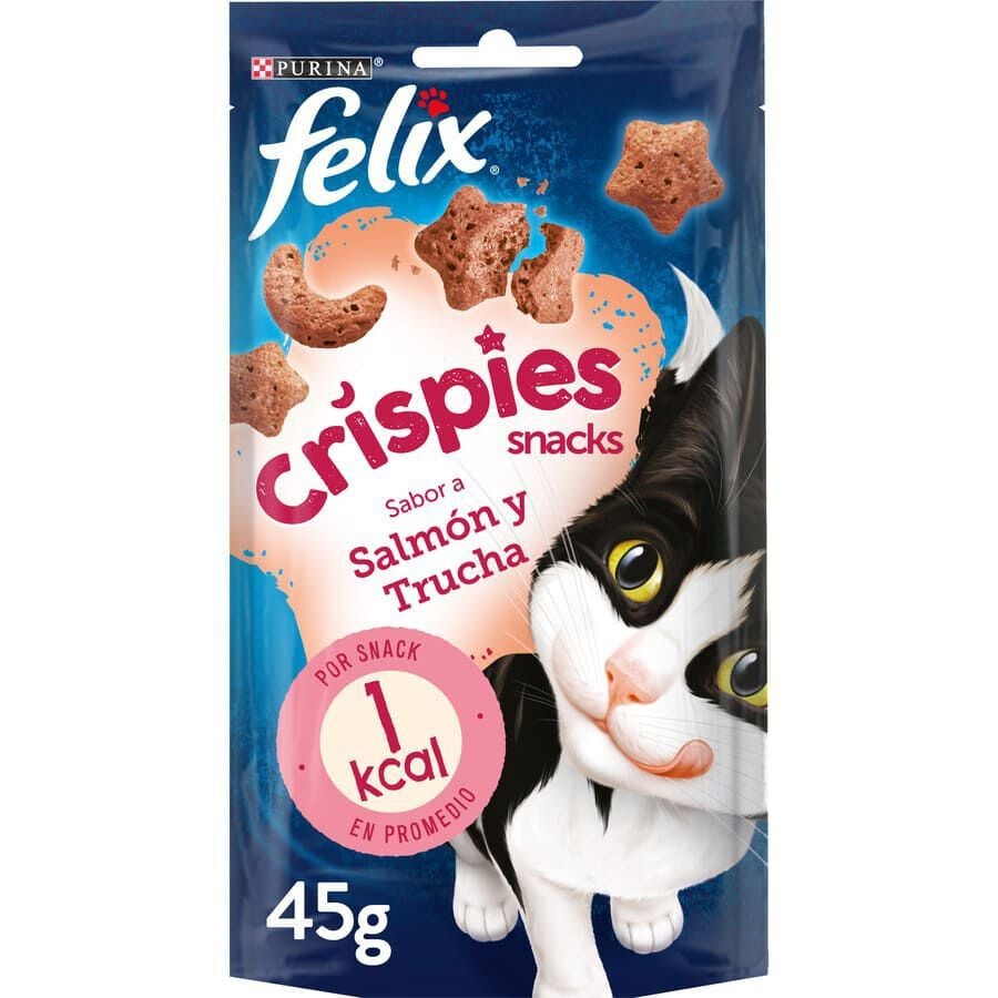 45 g Felix Crispies Salm&oacute;n y Trucha Bocaditos para gatos, , large Imagen numero 1