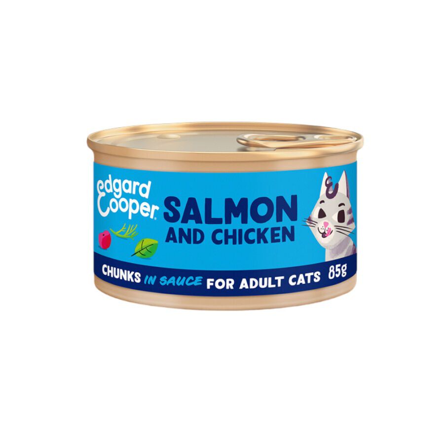 85 g Edgard & Cooper Adult Trocitos de Salm&oacute;n y Pollo en Salsa lata para gatos, , large Imagen numero 1