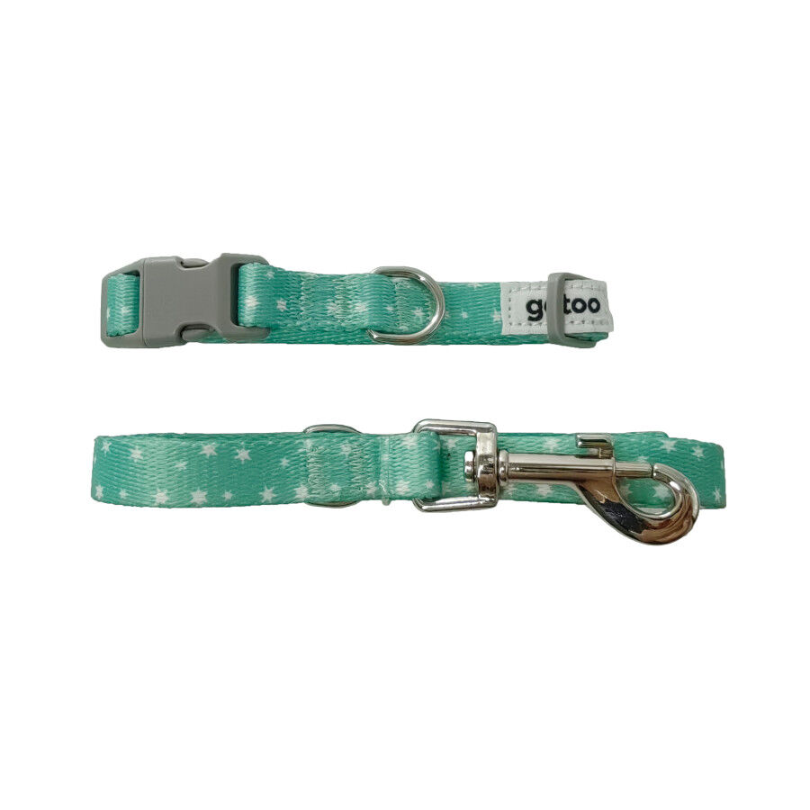 Gotoo Set Correa y Collar estampado con estrellas verde para perros, , large indicador imagen numero 1
