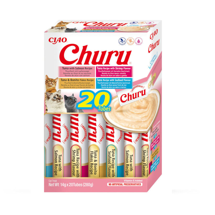 20 sobres x 14 g Churu Variedades de Marisco Snack L&iacute;quido para gatos, , large indicador imagen numero 1