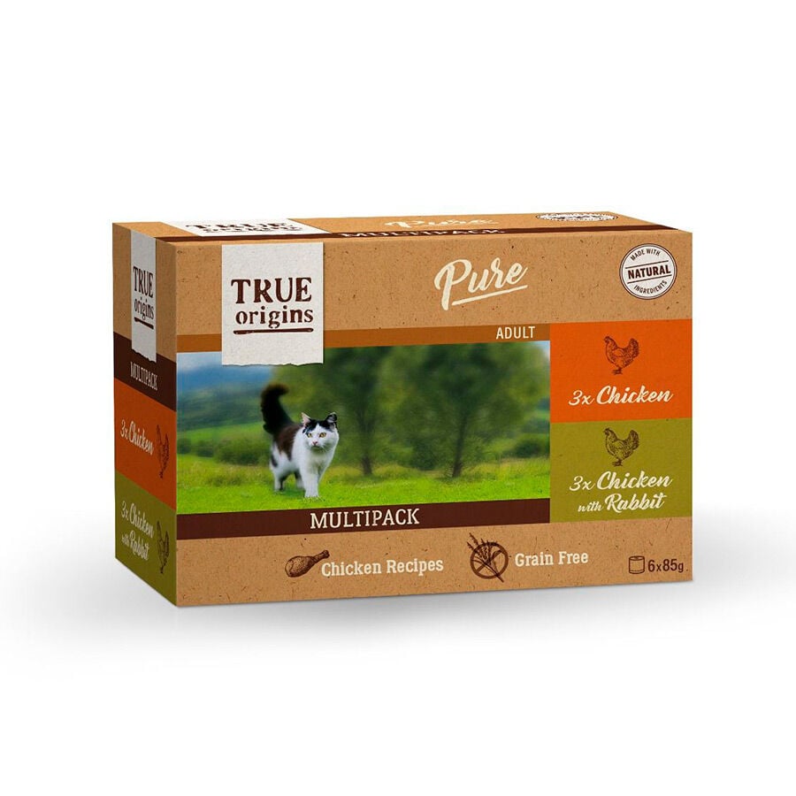 6 latas x 85 g True Origins Pure Pollo y Conejo lata en salsa para gatos &iexcl;Pack ahorro!, , large Imagen numero 1