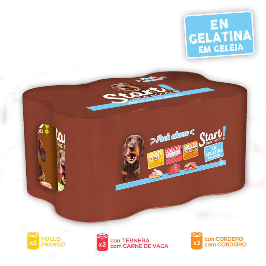 6 latas x 400 g Start! Adult Pollo, Ternera y Cordero en Gelatina lata para perros, , large indicador imagen numero 2