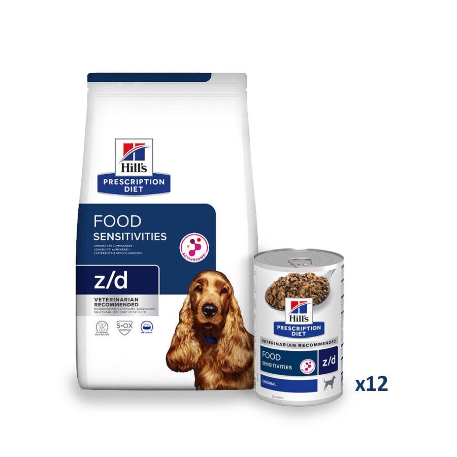 10 kg + 12 latas x 370 g Hill's Prescription Diet Food Sensitivities z/d pienso y latas para perros &iexcl;Pack ahorro!, , large Imagen numero 1
