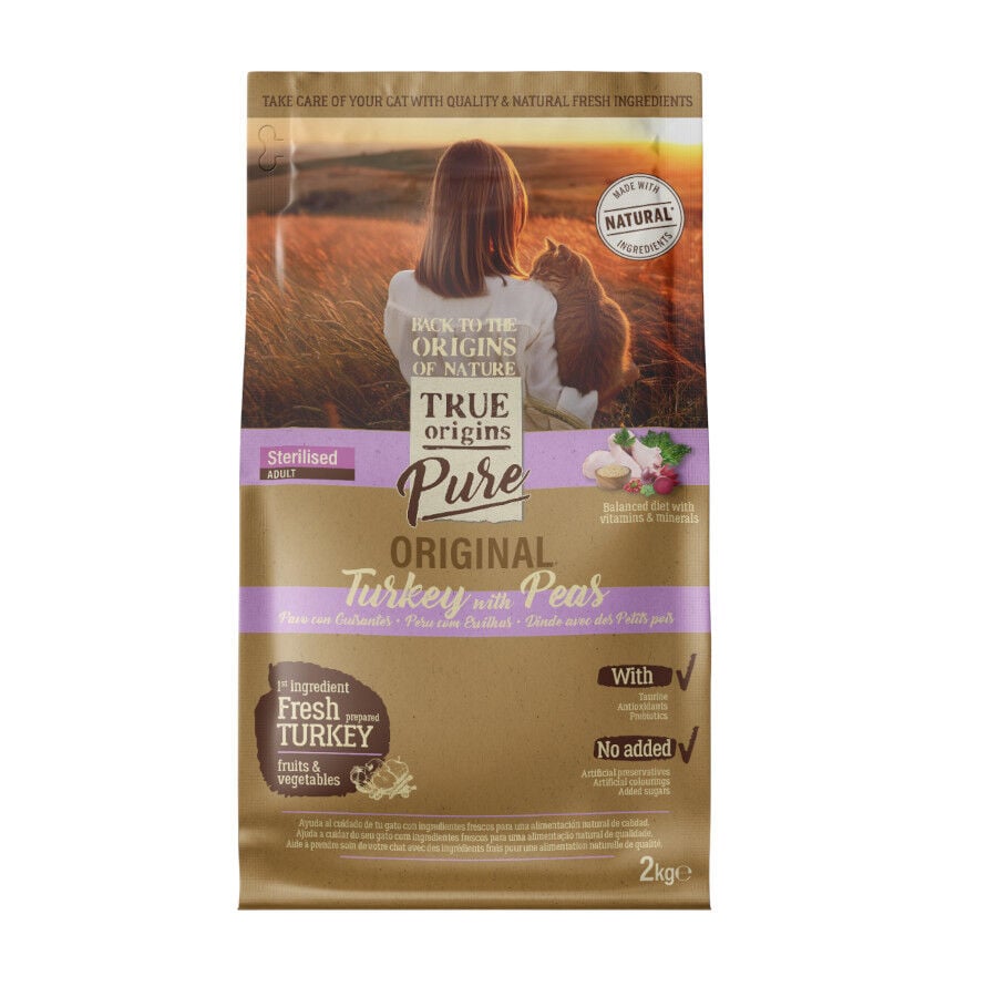 2 kg True Origins Pure Adult Sterilised Pavo pienso para gatos, , large Imagen numero 1