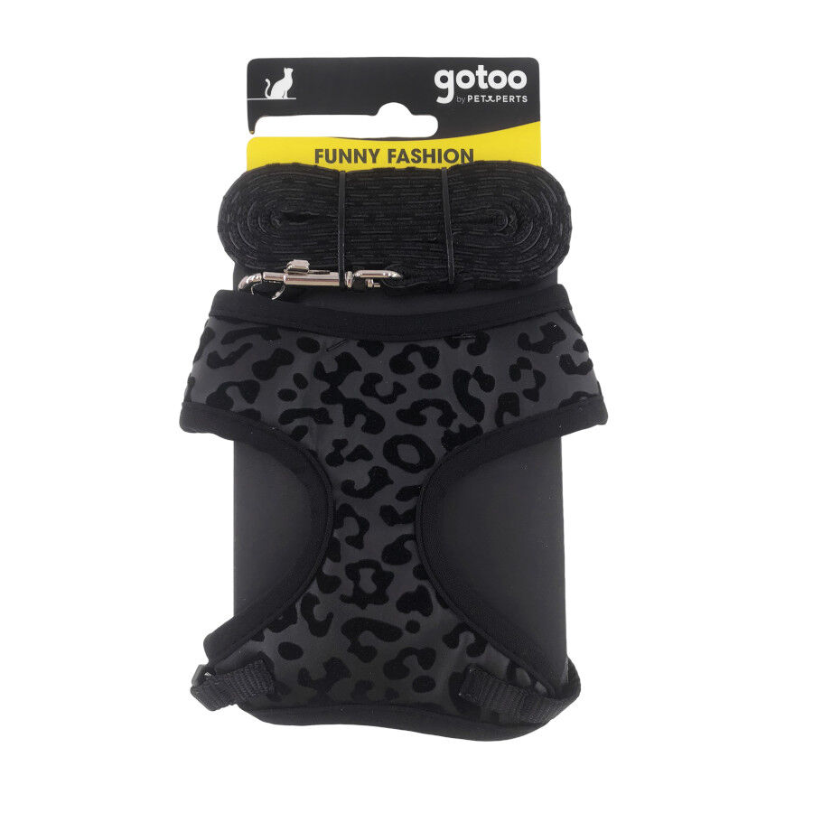 Gotoo Correa y arn&eacute;s estampado animal negro para gatos , , large Imagen numero 7