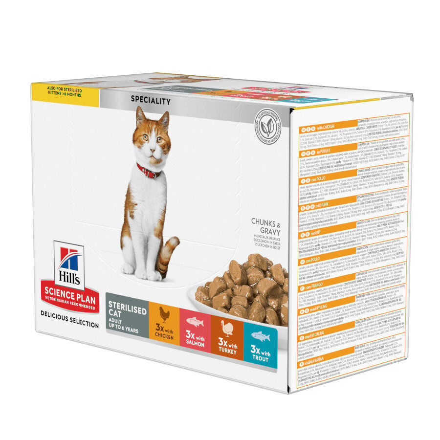12 sobres x 85 g Hill's Science Plan Sterilised Carne y Pescado sobre para gatos , , large indicador imagen numero 1