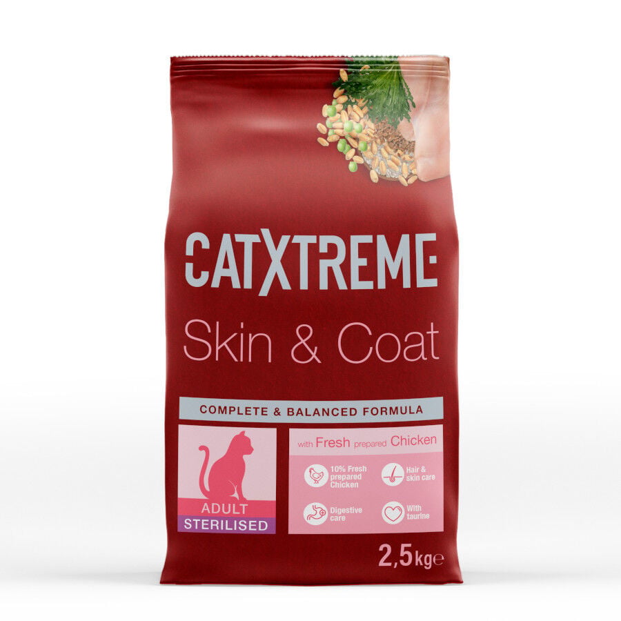 2.5 kg Catxtreme Adult Skin & Coat Sterilised Pollo pienso para gatos, , large indicador imagen numero 1