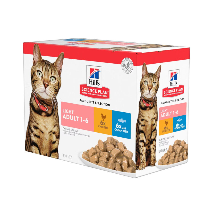 12 sobres x 85 g Hill's Science Plan Light Adult Pescado Azul y Pollo en Salsa sobre para gatos, , large Imagen numero 1