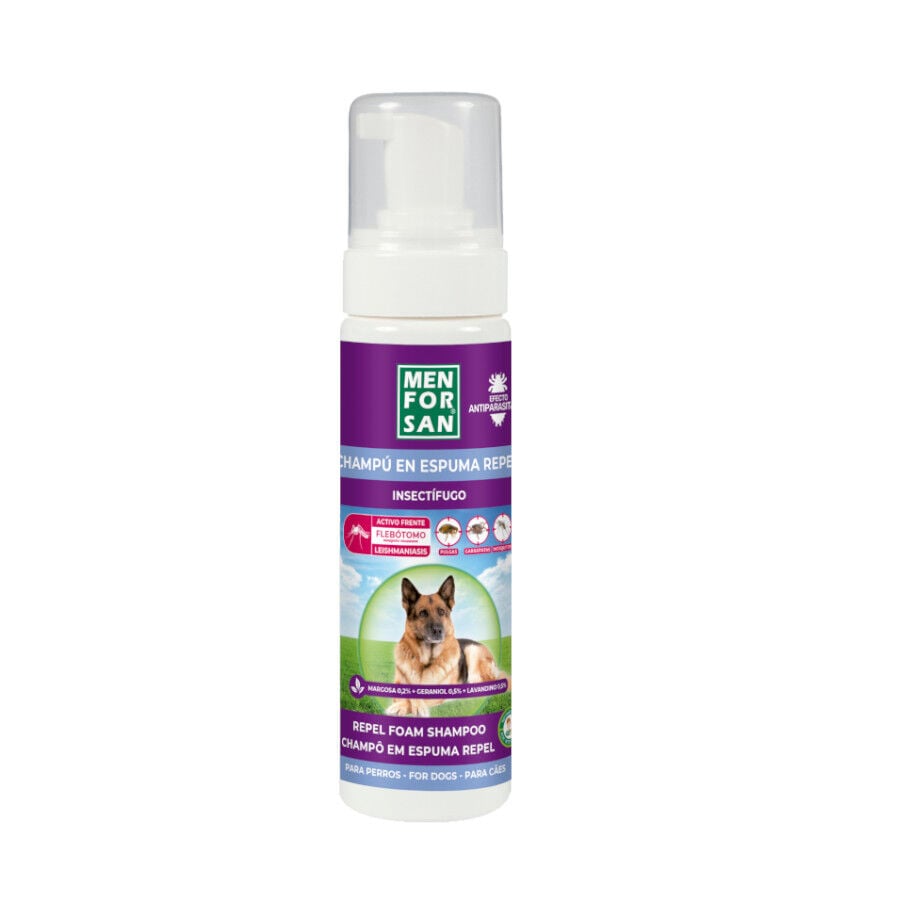 Menforsan Champ&uacute; anti-insectos en espuma para perros y gatos
