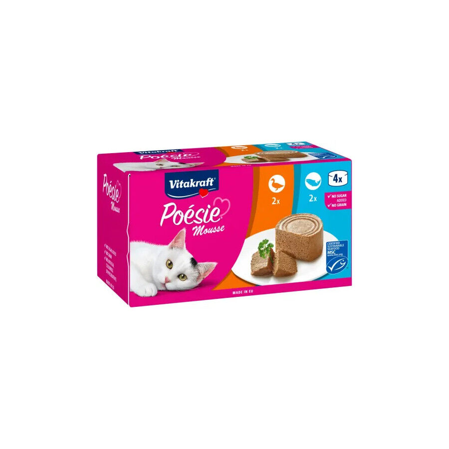 4 latas x 85 g Vitakraft Po&eacute;sie Mousse Salm&oacute;n y Pato en lata para gatos, , large Imagen numero 1
