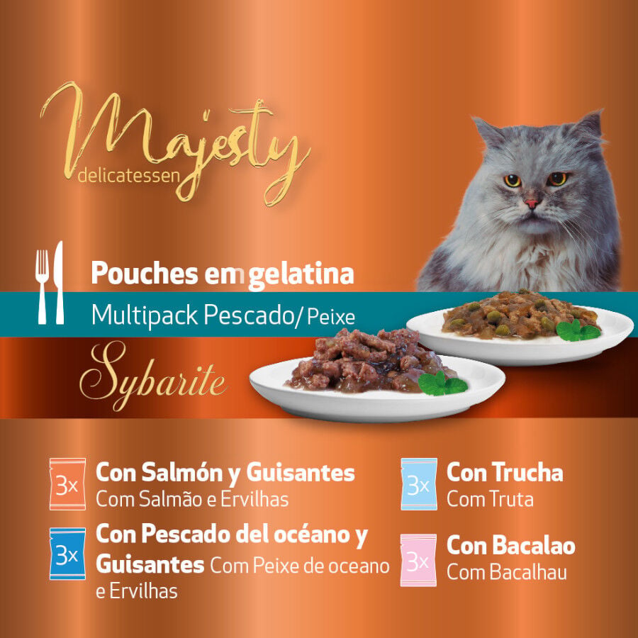 12 sobres x 100 g Majesty Multipack Sobres Gelatina Pescado para gatos, , large indicador imagen numero 3