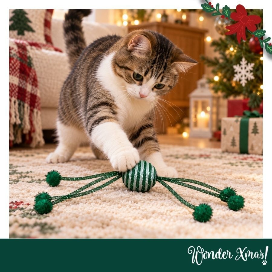 Wonder Christmas Pelota Brillante con Cuerda Juguete para gatos