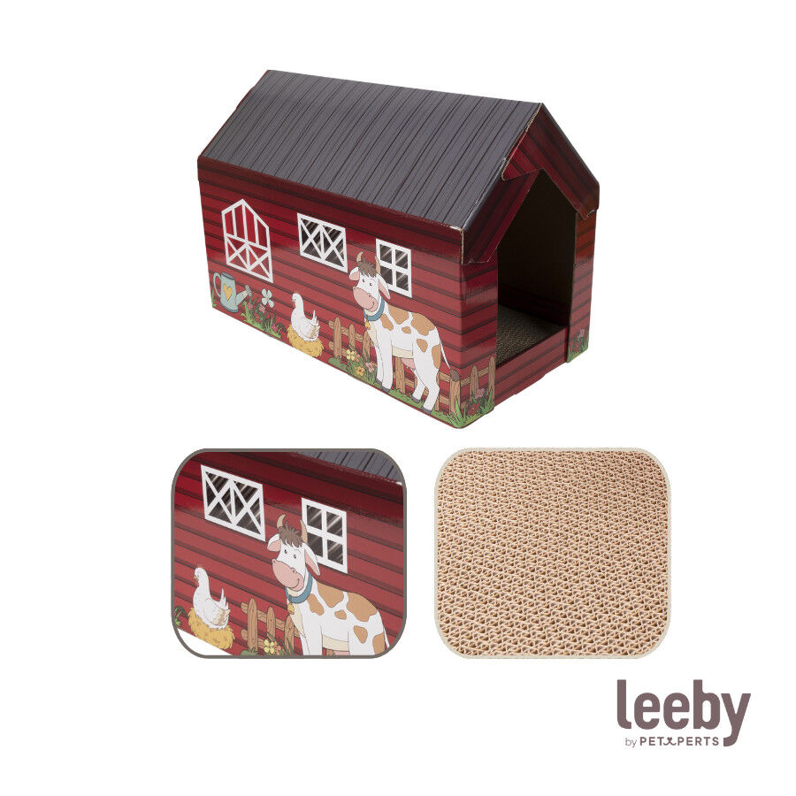 Leeby Hattie casita rascador de cart&oacute;n con estampado de granja para gatos, , large indicador imagen numero 7