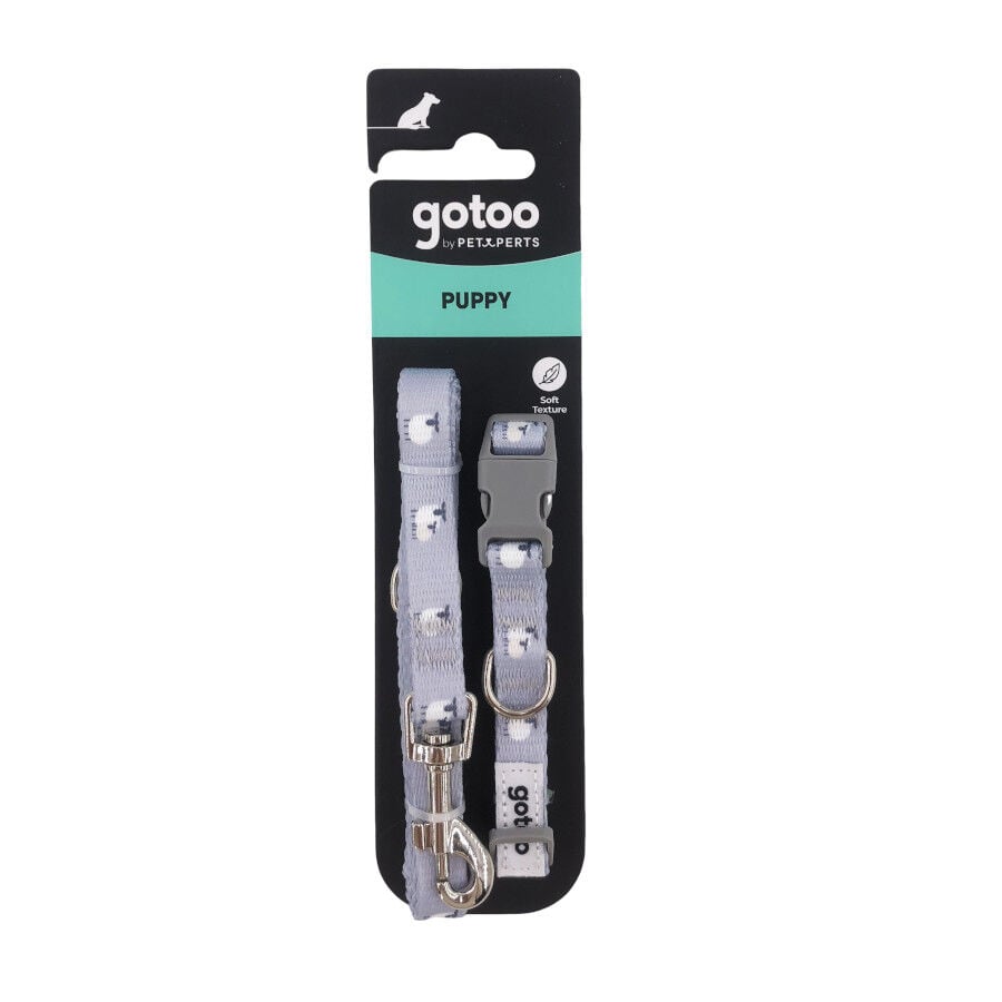 Gotoo Set de correa y collar con estampado ovejitas gris para cachorros, , large Imagen numero 7