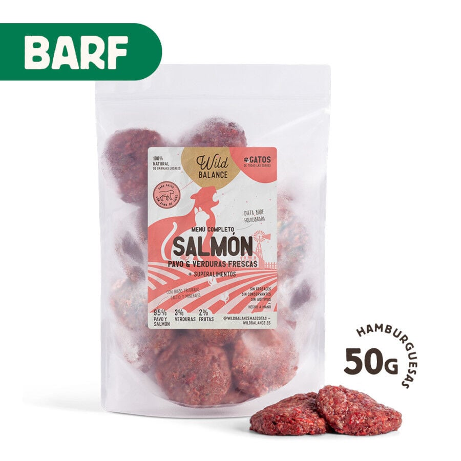 1 kg Wild Balance Men&uacute; Barf salm&oacute;n pavo y verduras comida congelada para gatos, , large indicador imagen numero 2