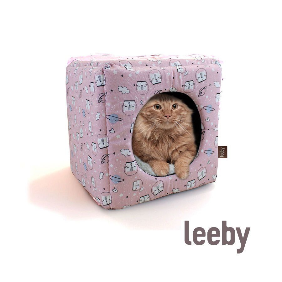 Leeby Cama Cueva Estampado C&oacute;mic Rosa para gatos, , large Imagen numero 2