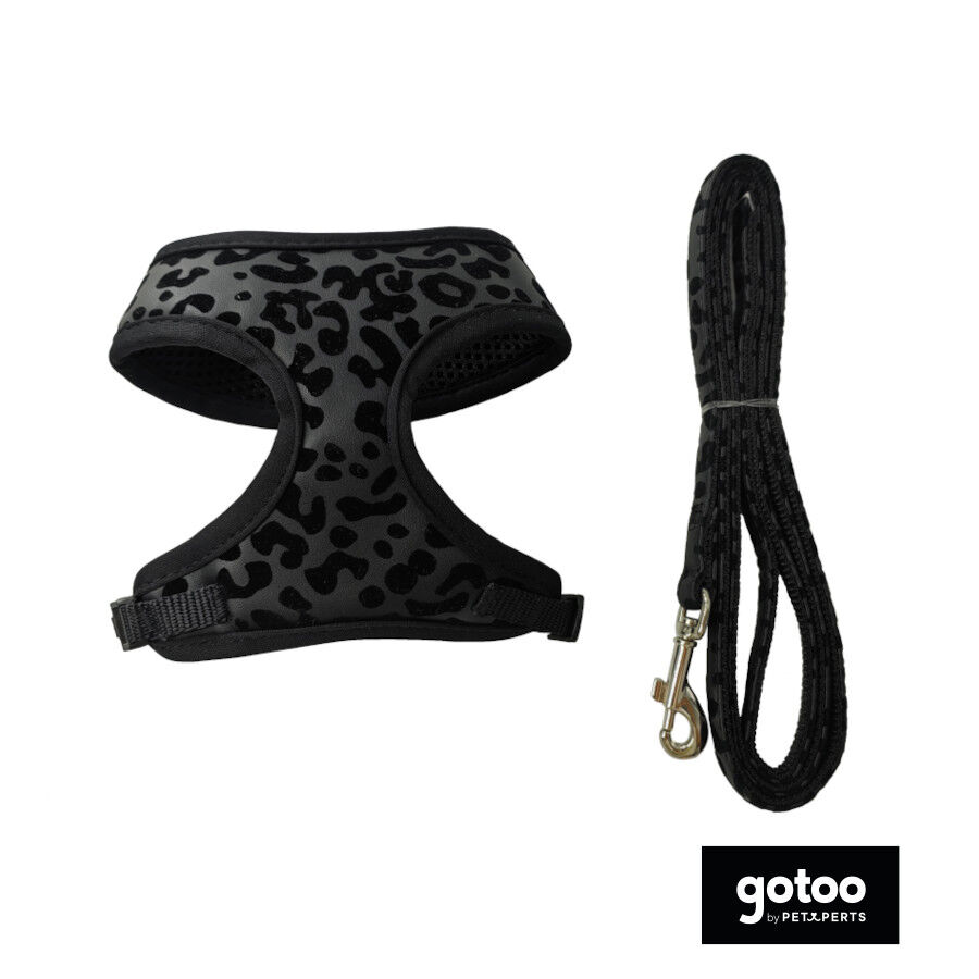 Gotoo Correa y arn&eacute;s estampado animal negro para gatos , , large indicador imagen numero 2