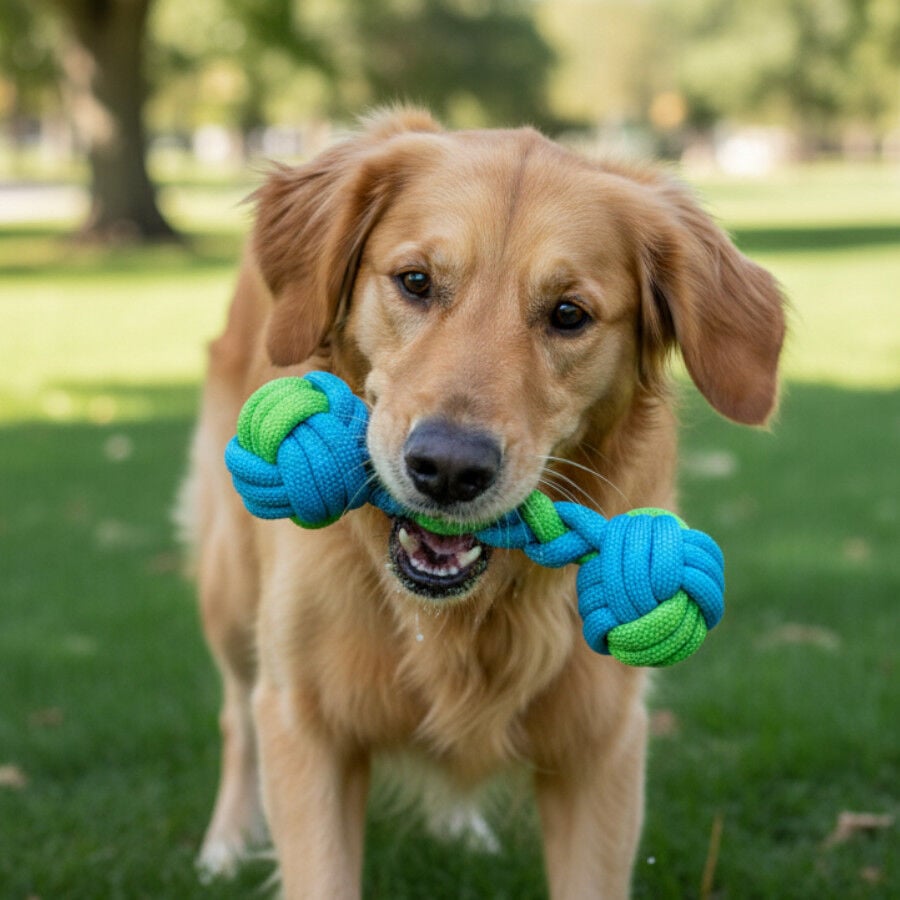 Tootoy! Hueso Mordedor de Cuerda Verde y Azul para perros, , large Imagen numero 1