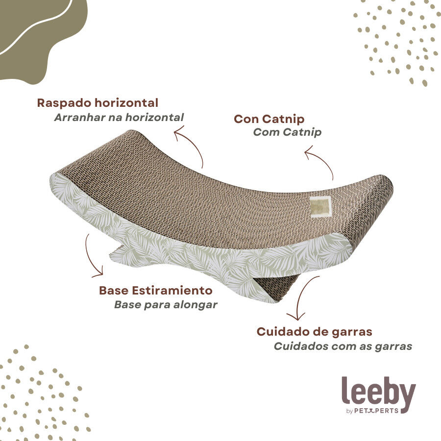 Leeby Remy Rocker rascador de cart&oacute;n horizontal con estampado de hojas para gatos, , large Imagen numero 4