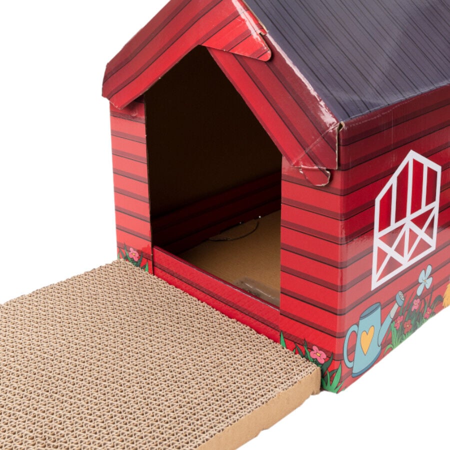 Leeby Hattie casita rascador de cart&oacute;n con estampado de granja para gatos, , large indicador imagen numero 4